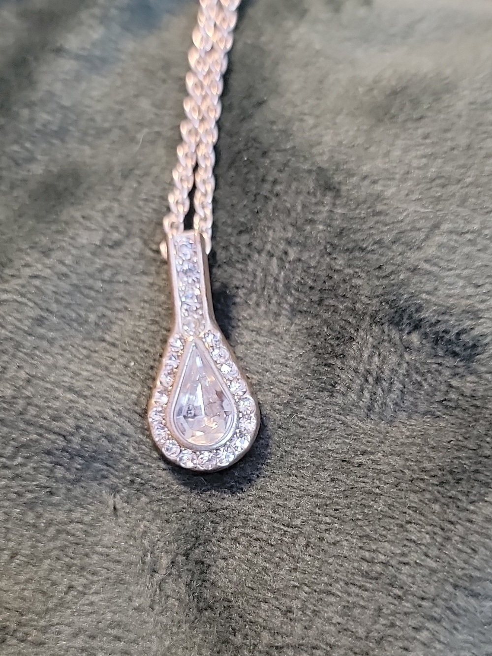 RMN Branded Sterling Silver Teardrop Pendant Necklace with Clear Cubic Zirconia